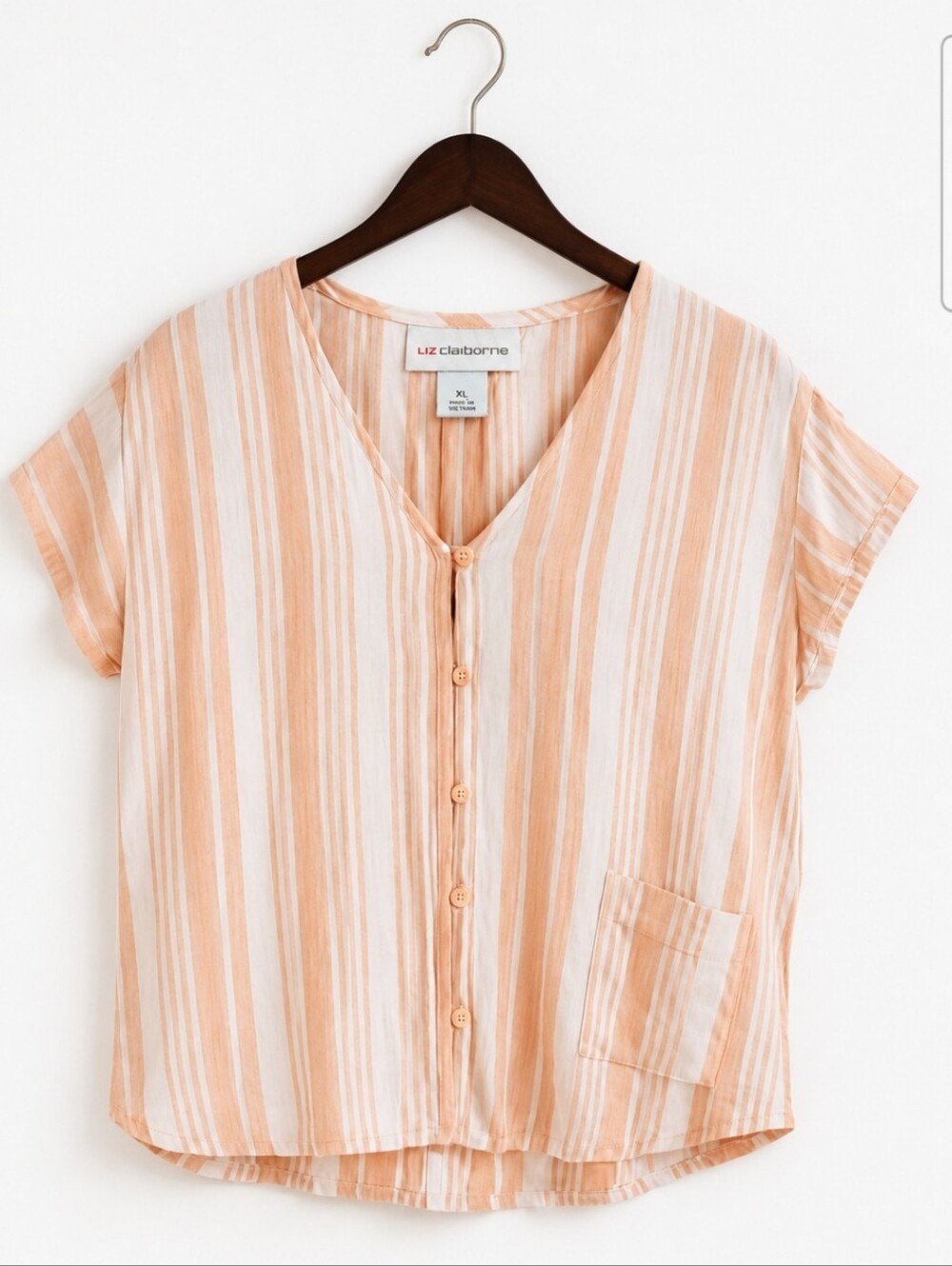 Liz Claiborne Orange Striped Vneck Buttoned Top Sz XL